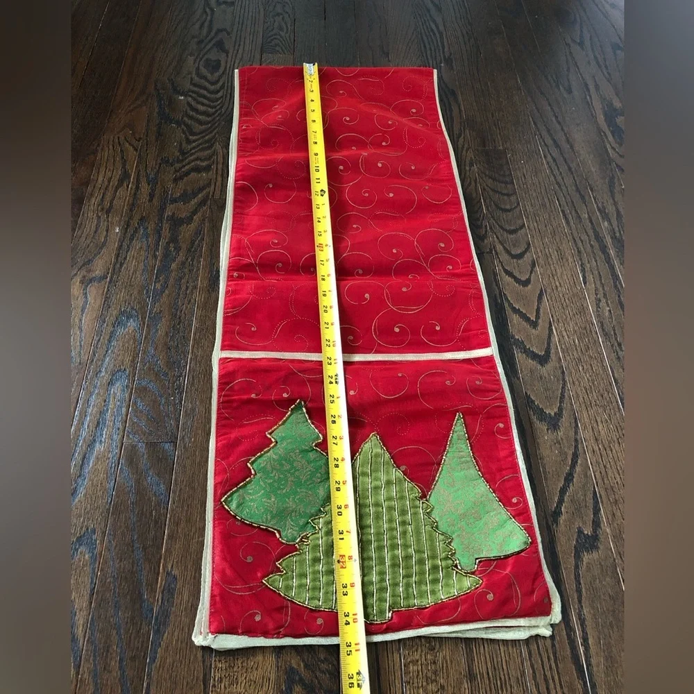 Pier 1 Imports 13”x72” Red/Gold/Green Christmas Trees Appliqué Table Runner